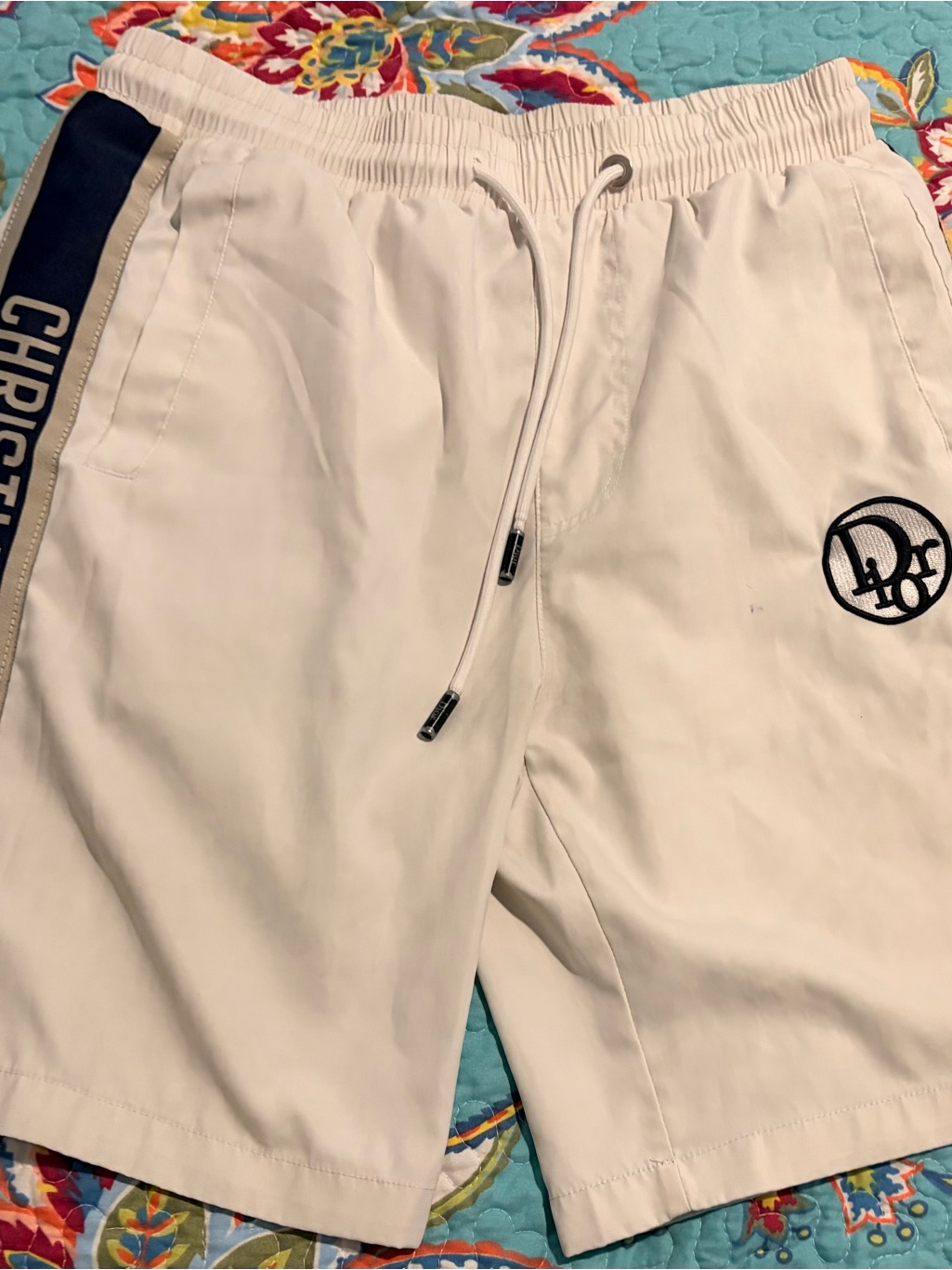 Christian Dior White Logo Embroidered Shorts